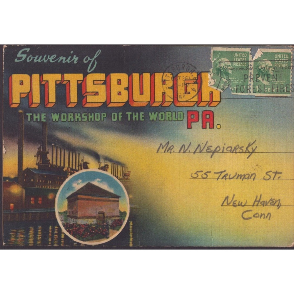 Pittsburgh Pennsylvania PA Linen Postcard Steel Mill Workshop of the World Used - Picture 1 of 2